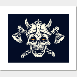 Viking Skull with Helmet & Axes Posters and Art
